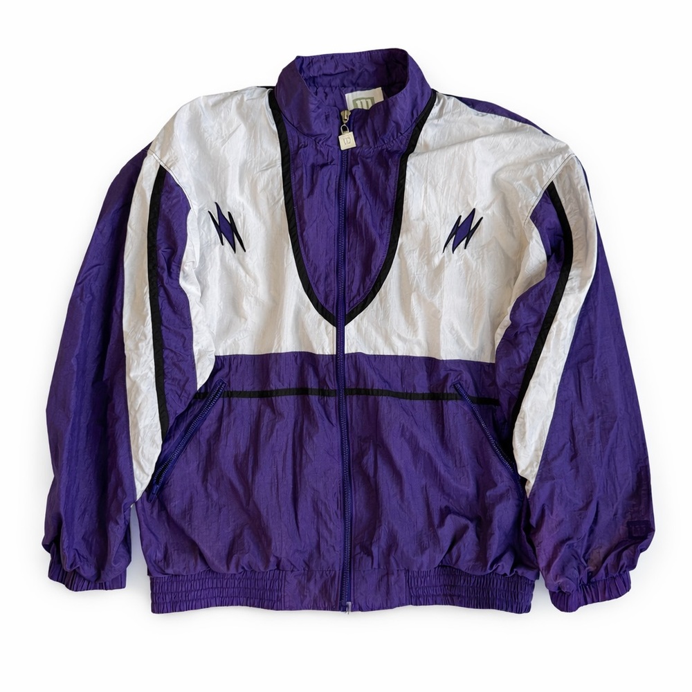 Vintage 90s Wilson Windbreaker Jacket Purple White Full Zip unisex